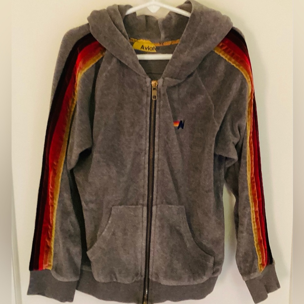 Aviator Nation Gray and Red Hoodie with Sporty Stripes